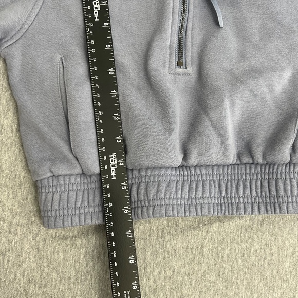 Gymshark Cropped 1/4 Zip Gathered Hooded Pullover | Steel Blue/Grey | Size XS - Picture 9 of 9